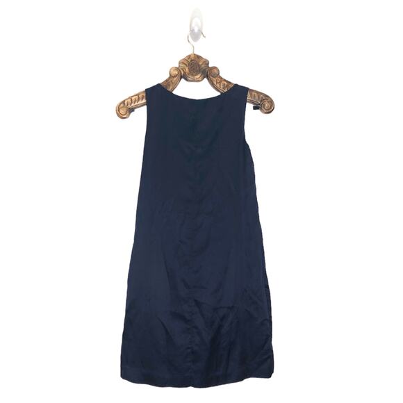 Club Monaco Dress Silk Shift Patterned Ruffle Front Blue Navy Sleeveless 2 - Picture 2 of 7
